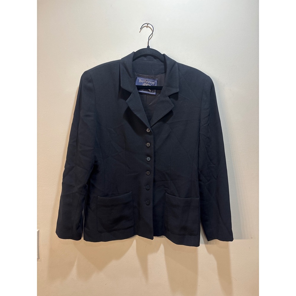 Burberrys of London Vintage Black 100% Wool Blazer Jacket‎ Womens 12 Made in USA